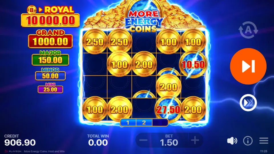 Royal Jackpot full grid in More Energy Coins Hold and Win slot with $10,000 payout displayed